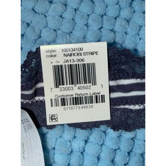 Jenni Intimates Thong Panty Nairobi Stripe Navy Blue White Lace Trim, XXL, NWT - Picture 5 of 7
